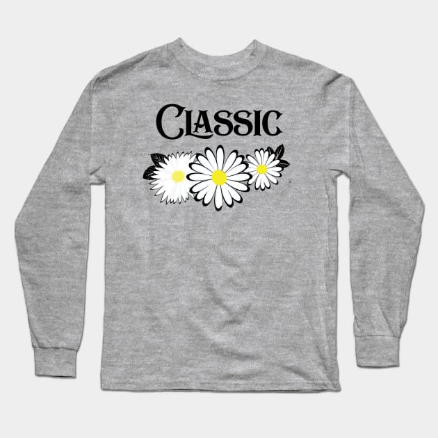 Classic Daisy Black n White Seamless Design Print Pattern Long Sleeve T-Shirt by ClaudiaFlores